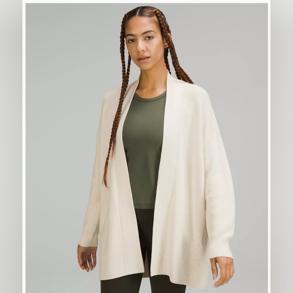 Lululwmon Merino Wool-Blend Ribbed Long Wrap Sweater